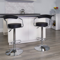 Flash Furniture Contemporary Black Vinyl Adjustable Height Bar Stool with Arms and Chrome Base CH-TC3-1060-BK-GG